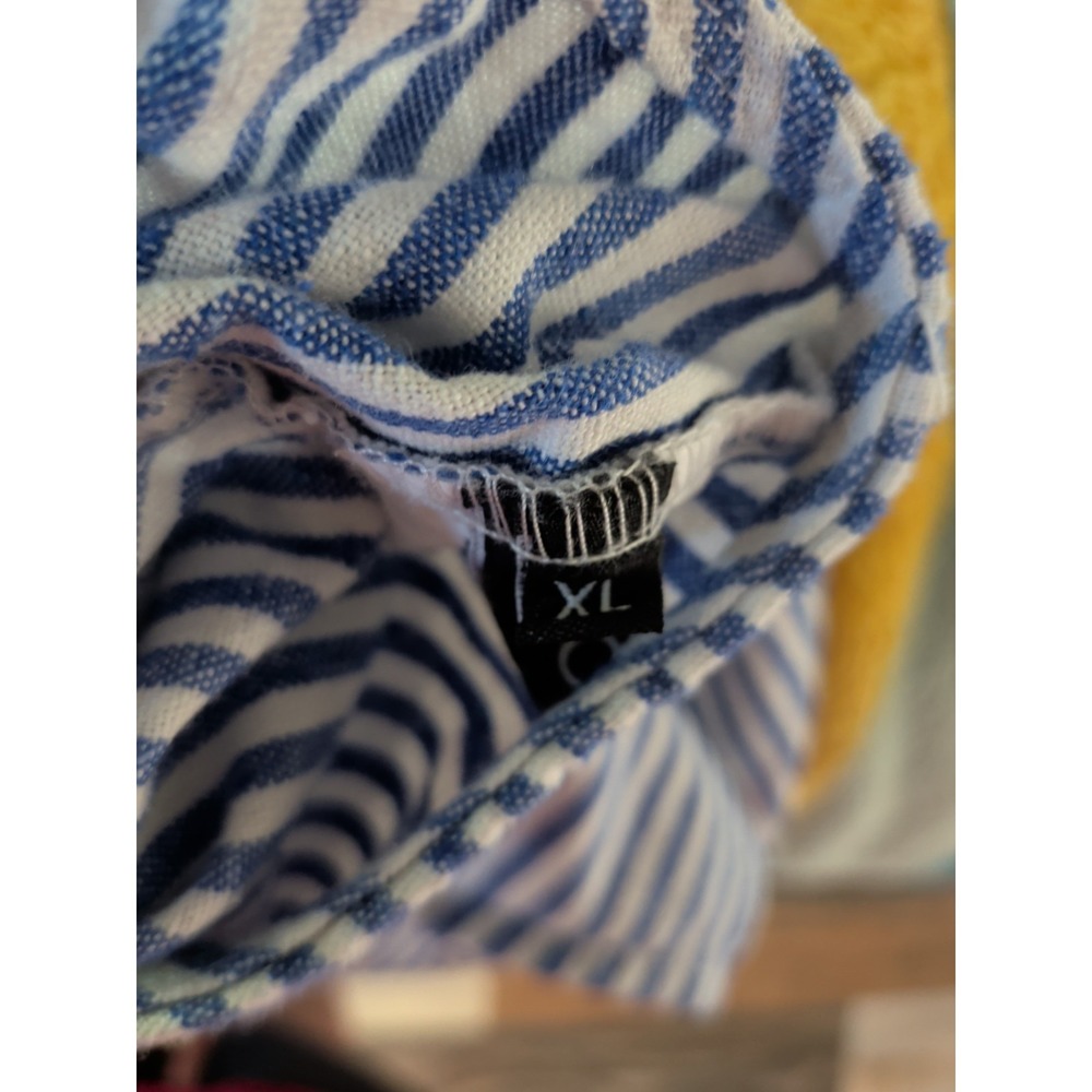 Utcoco Linen Overalls Womens Medium Blue Striped Casual Boho - Picture 7 of 8